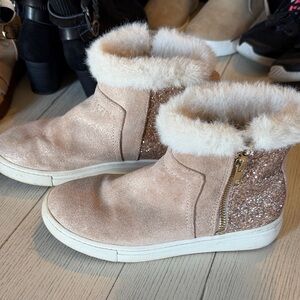 Seychelles Girls' tan/gold Glitter Faux-Fur Ankle Boots